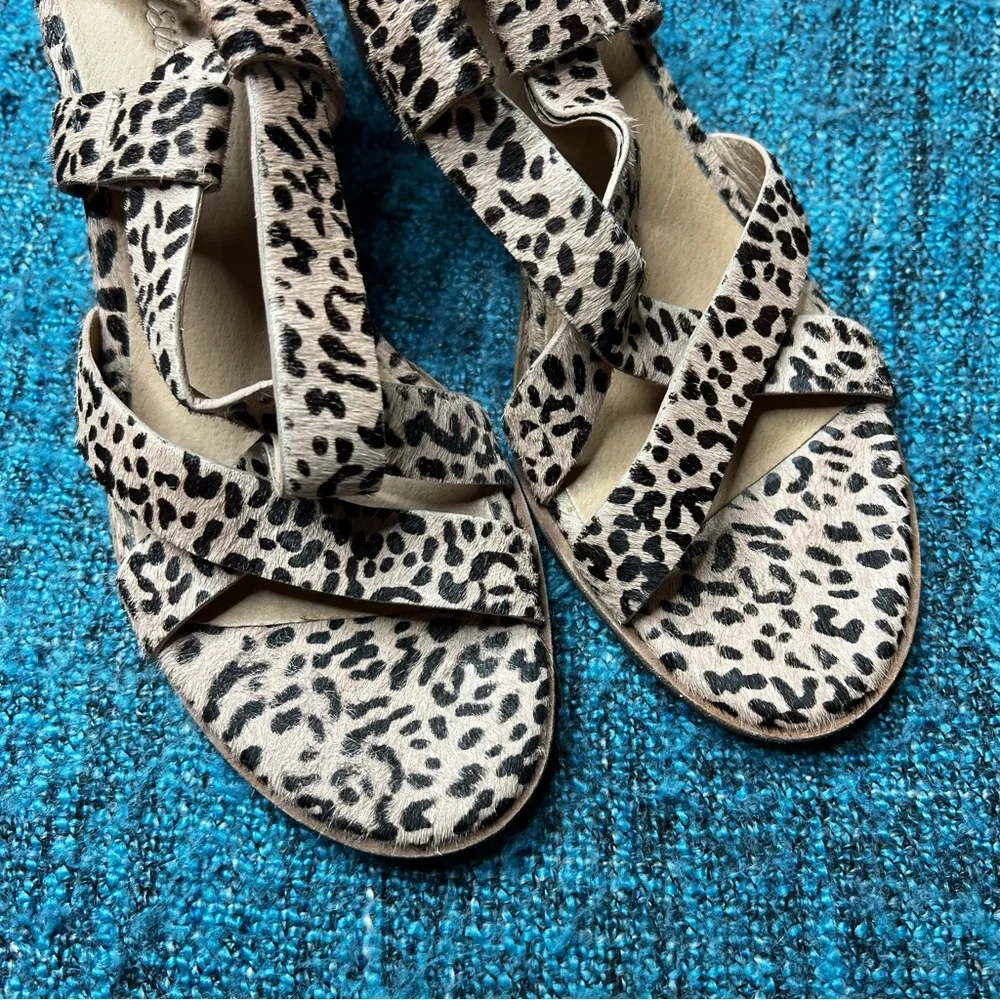 Madewell Alyssa Cheetah Print Calf Hair Sandals Tan and Black Women's Size 7.5